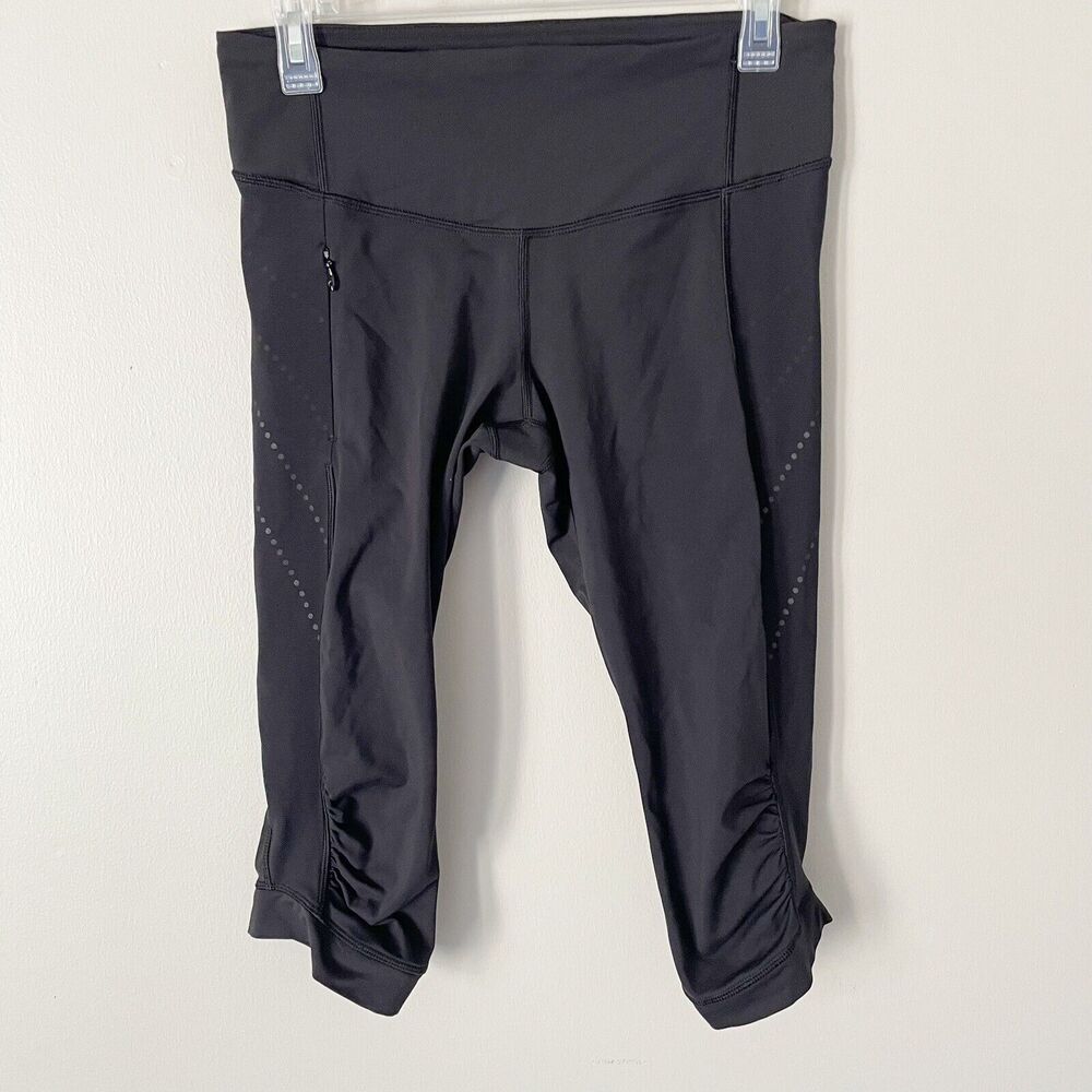 Lululemon Size 8 Black Stop At Nothing Reflective Mid Rise Crop Cropped Leggings